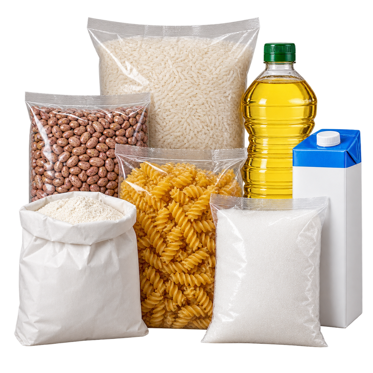 Arroz, feijão, massas, óleo e outros alimentos básicos